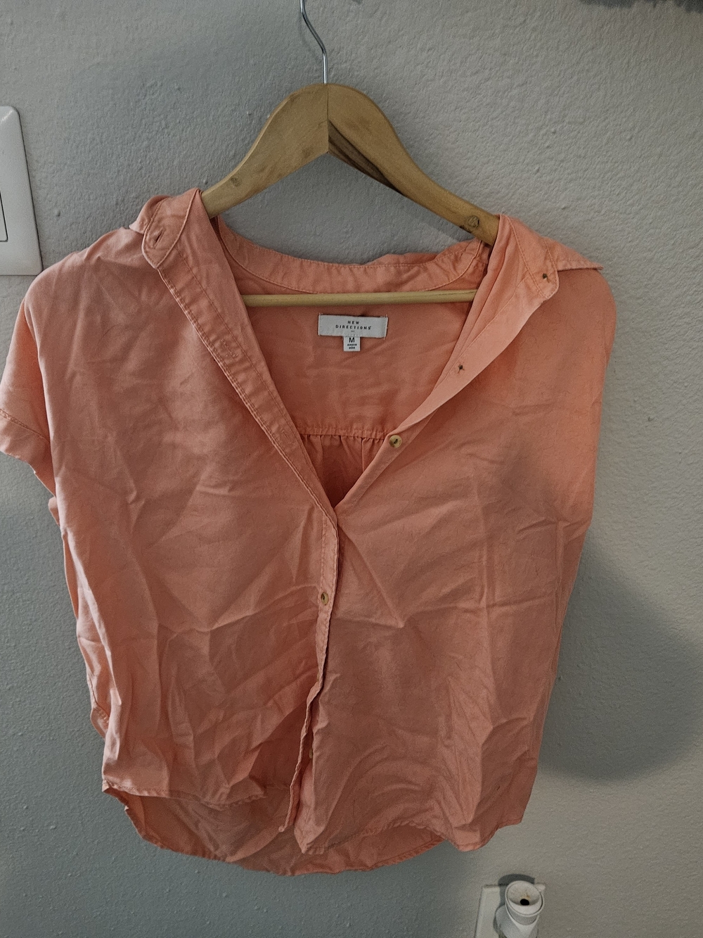 new directions Peach Button-Down Short Sleeve Shirt